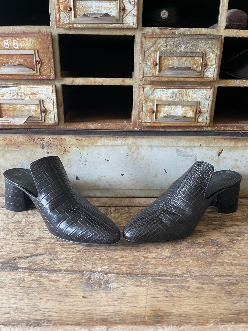 CO Women's Croc-Embossed Slip-On Mules in Dark Brown